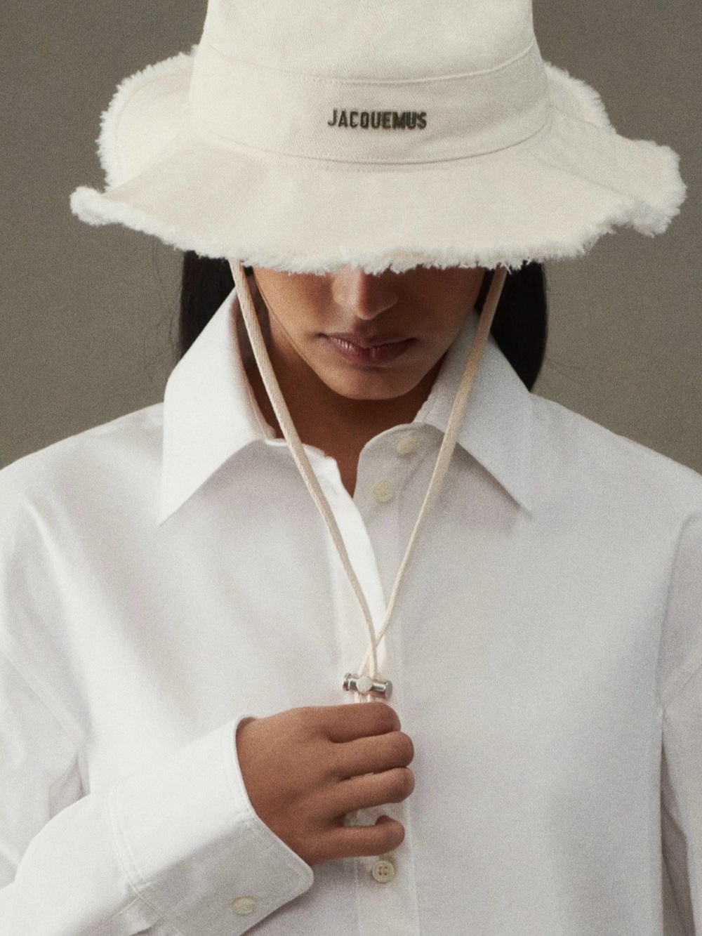 Jacquemus Frayed-Edge Bucket Hat with Chin Cord Original from Jacquemus Paris st